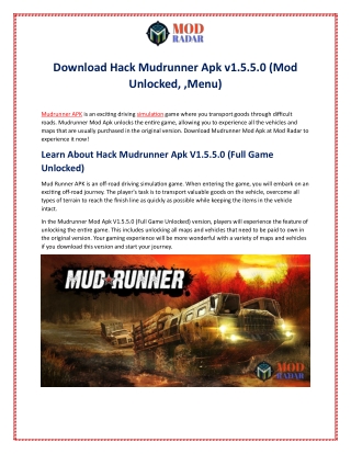 Download Hack Mudrunner Apk v1.5.5.0 (Mod Unlocked, ,Menu)