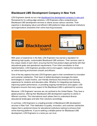 Blackboard LMS Development Company in New York