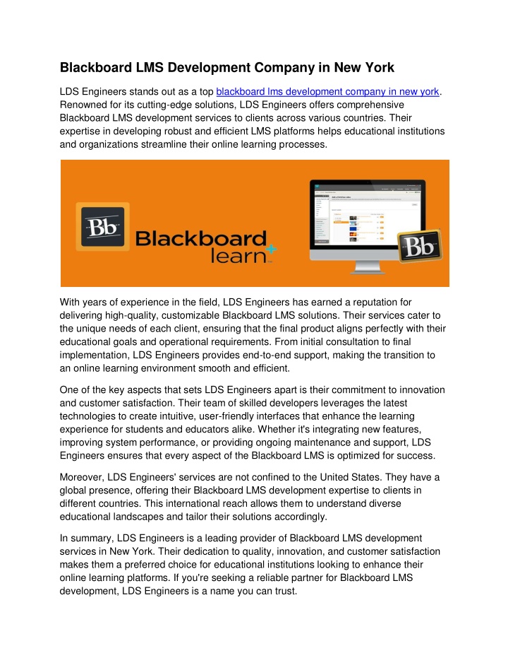 blackboard lms development company in new york