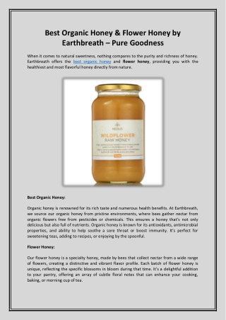 Best Organic Honey & Flower Honey by Earthbreath – Pure Goodness