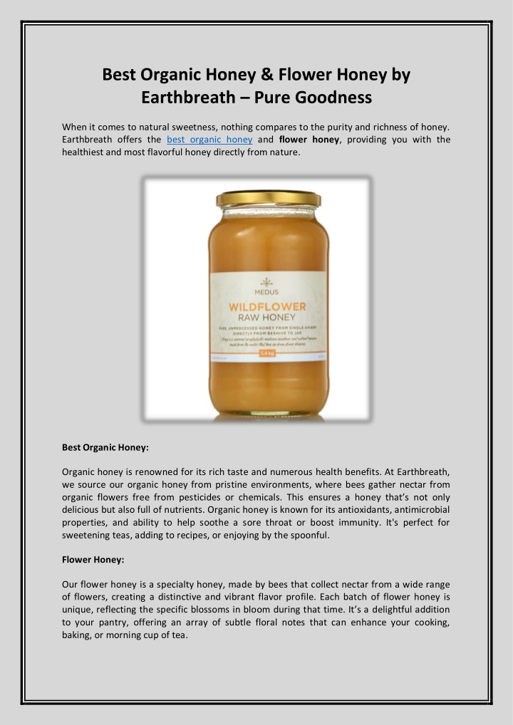 best organic honey flower honey by earthbreath