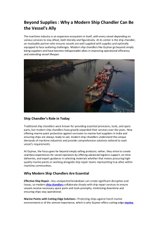 Beyond Supplies : How Modern Ship Chandlers Like Gujmar Are Essential Maritime A