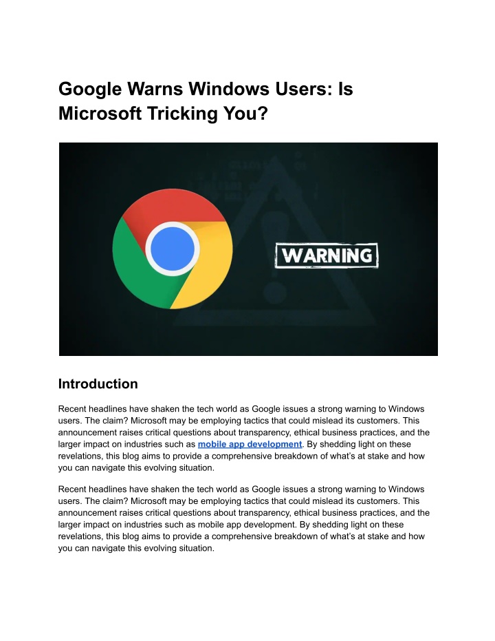 google warns windows users is microsoft tricking