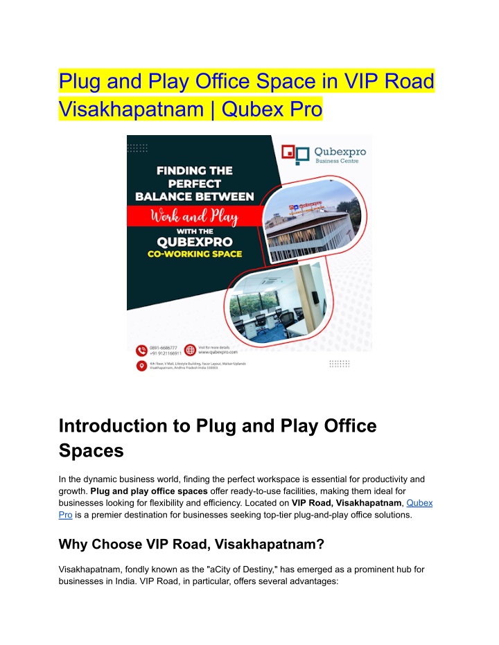 plug and play office space in vip road