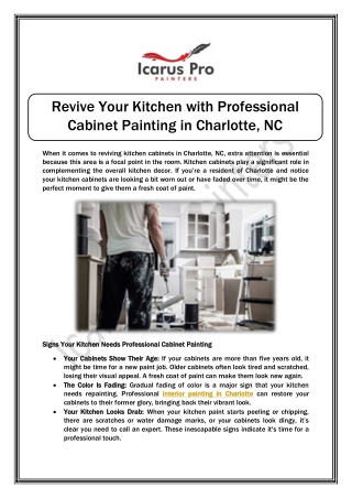 Revive Your Kitchen with Professional Cabinet Painting in Charlotte, NC