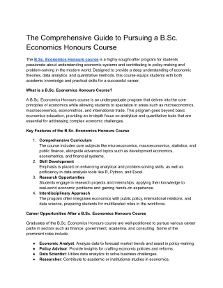 The Comprehensive Guide to Pursuing a B.Sc. Economics Honours Course