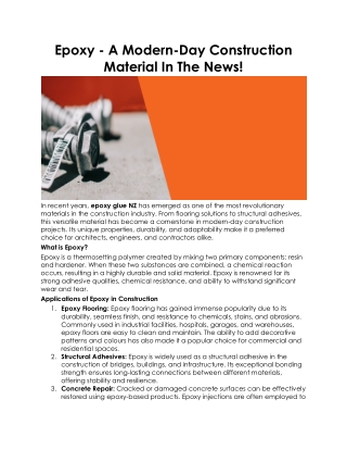 Epoxy - A Modern-Day Construction Material In The News!