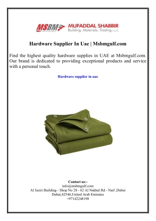 Hardware Supplier In Uae  Msbmgulf.com