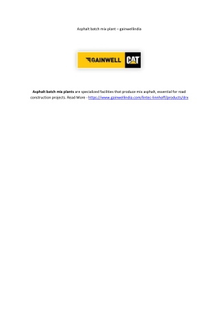 Asphalt batch mix plant - gainwellindia