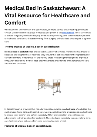 Medical Bed in Saskatchewan A Vital Resource for Healthcare and Comfort