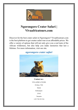 Ngorongoro Crater Safari  Vivaafricatours.com