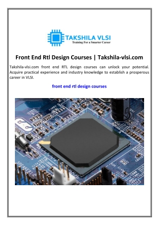 Front End Rtl Design Courses | Takshila-vlsi.com