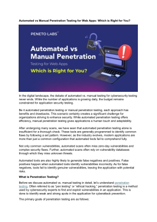 automated vs manual penetration testing