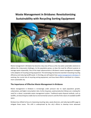 Waste Management in Brisbane_ Revolutionizing Sustainability with Recycling Sorting Equipment