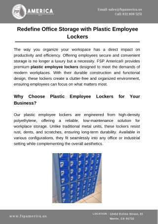 Redefine Office Storage with Plastic Employee Lockers