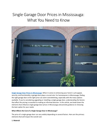 Single Garage Door Prices in Mississauga What You Need to Know