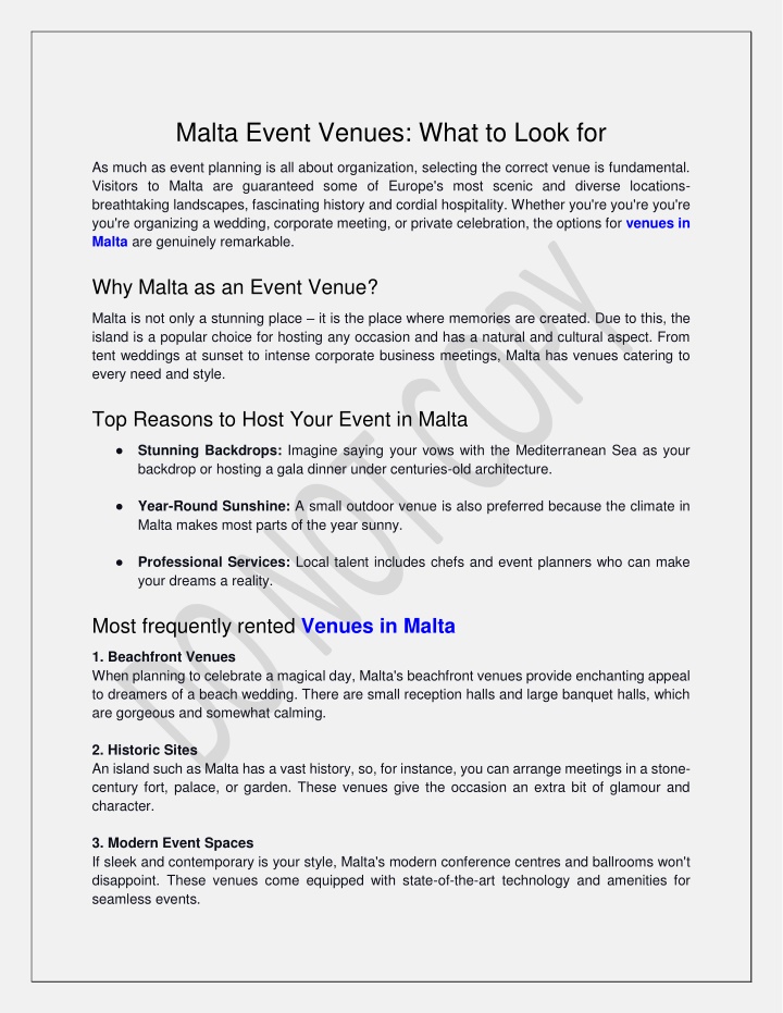 malta event venues what to look for