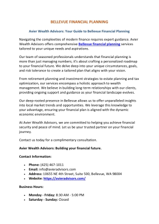 Bellevue Financial Planning | Avier Wealth Advisors