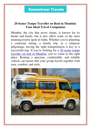 20 Seater Tempo Traveller on Rent in Mumbai Your Ideal Travel Companion (1)