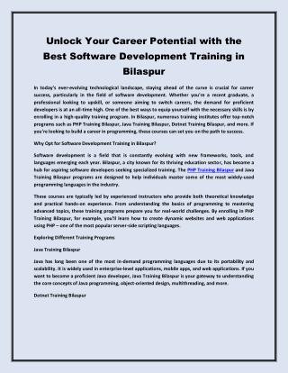 Unlock Your Career Potential with the Best Software Development Training in Bilaspur