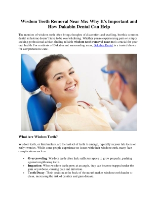 Wisdom Teeth Removal Near Me-Why It's Important and How Dakabin Dental Can Help