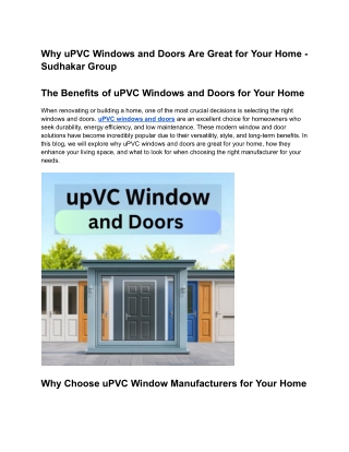 Why uPVC Windows and Doors Are Great for Your Home - Sudhakar Group