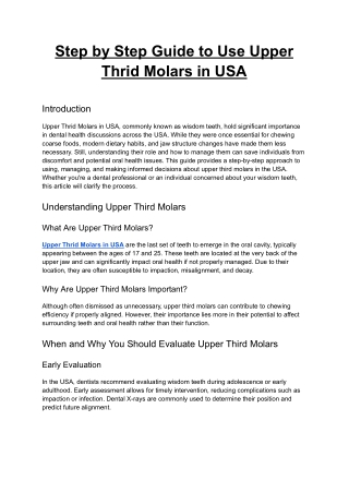 Step by Step Guide to Use Upper Thrid Molars in USA