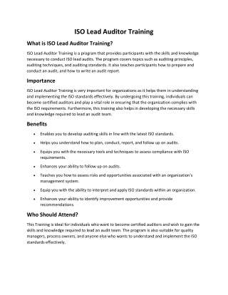 lead auditor course material