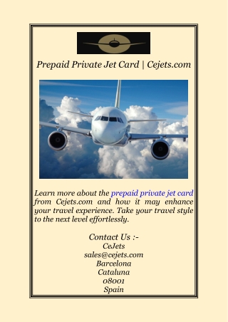 Prepaid Private Jet Card | Cejets.com
