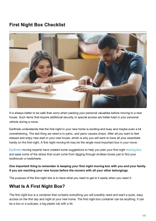 first night box checklist