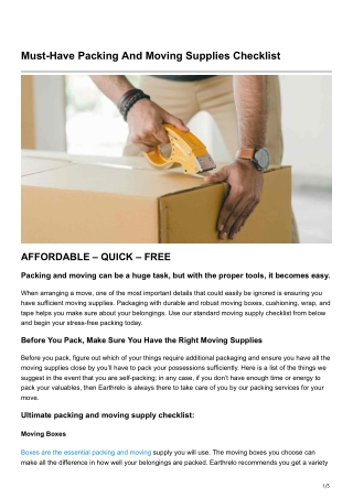 must have packing and moving supplies checklist