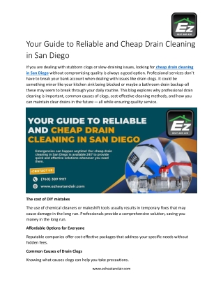 Your Guide to Reliable and Cheap Drain Cleaning in San Diego