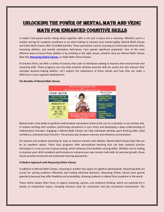 Unlocking the Power of Mental Math and Vedic Math for Enhanced Cognitive Skills