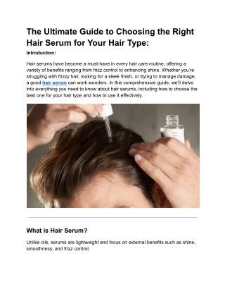 The Ultimate Guide to Choosing the Right Hair Serum for Your Hair Type