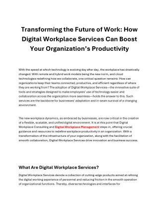 Transforming Your Workplace: How Digital Workplace Services Drive Productivity a