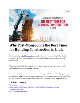 Why Post-Monsoon is the Best Time for Building Construction in India