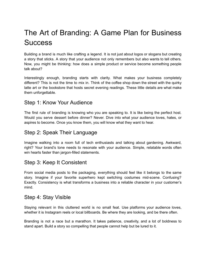 the art of branding a game plan for business