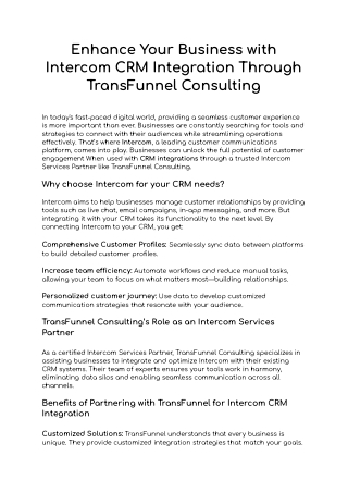 Boost Your Business with Intercom CRM Integration Through TransFunnel