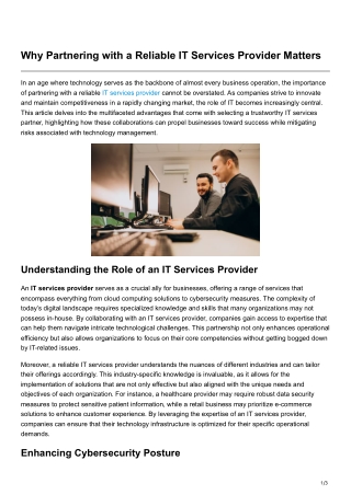 why partnering with a reliable it services