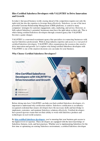 Hire Certified Salesforce Developers with VALiNTRY to Drive Innovation and Growth
