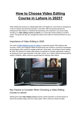 How to Choose Video Editing Course in Lahore in 2025