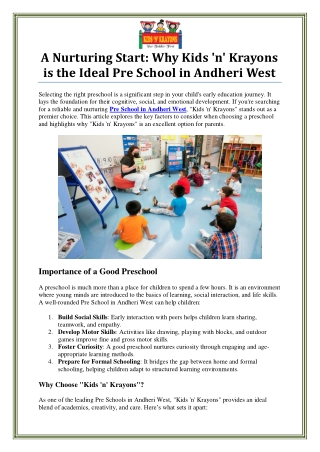 Best Pre School in Andheri West - Kids 'n' Krayons