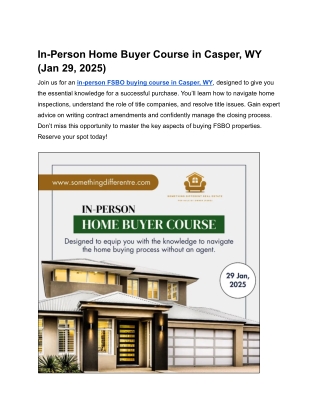 In-Person Home Buyer Course in Casper, WY (Jan 29, 2025)