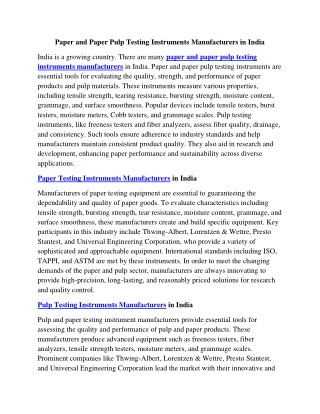 paper and paper pulp testing instruments