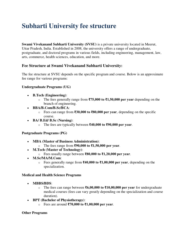 subharti university fee structure