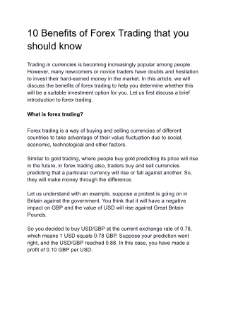 10 benefits of forex trading that you should know