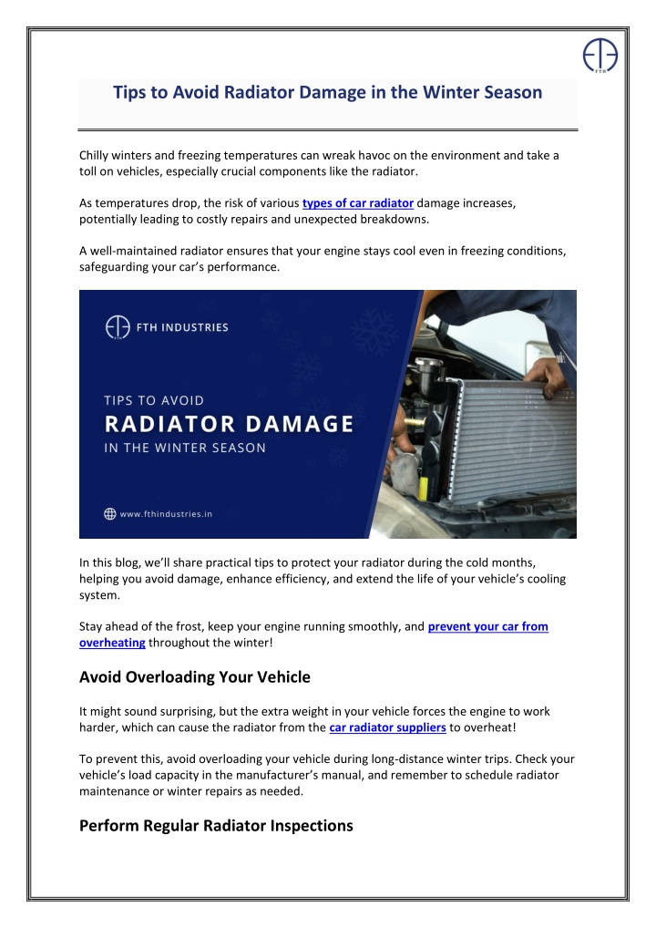 tips to avoid radiator damage in the winter season