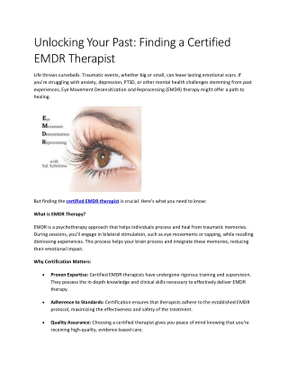 Unlocking Your Past  Finding a Certified EMDR Therapist