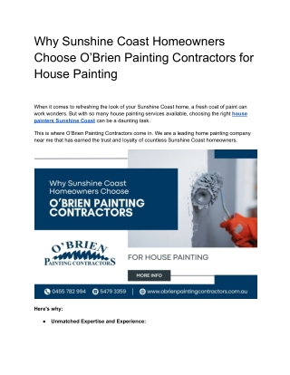 Why Sunshine Coast Homeowners Choose O’Brien Painting Contractors for House Painting