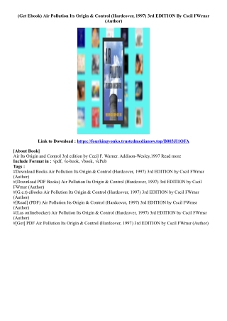 (Ebook Download) Air Pollution Its Origin & Control (Hardcover, 1997) 3rd EDITIO